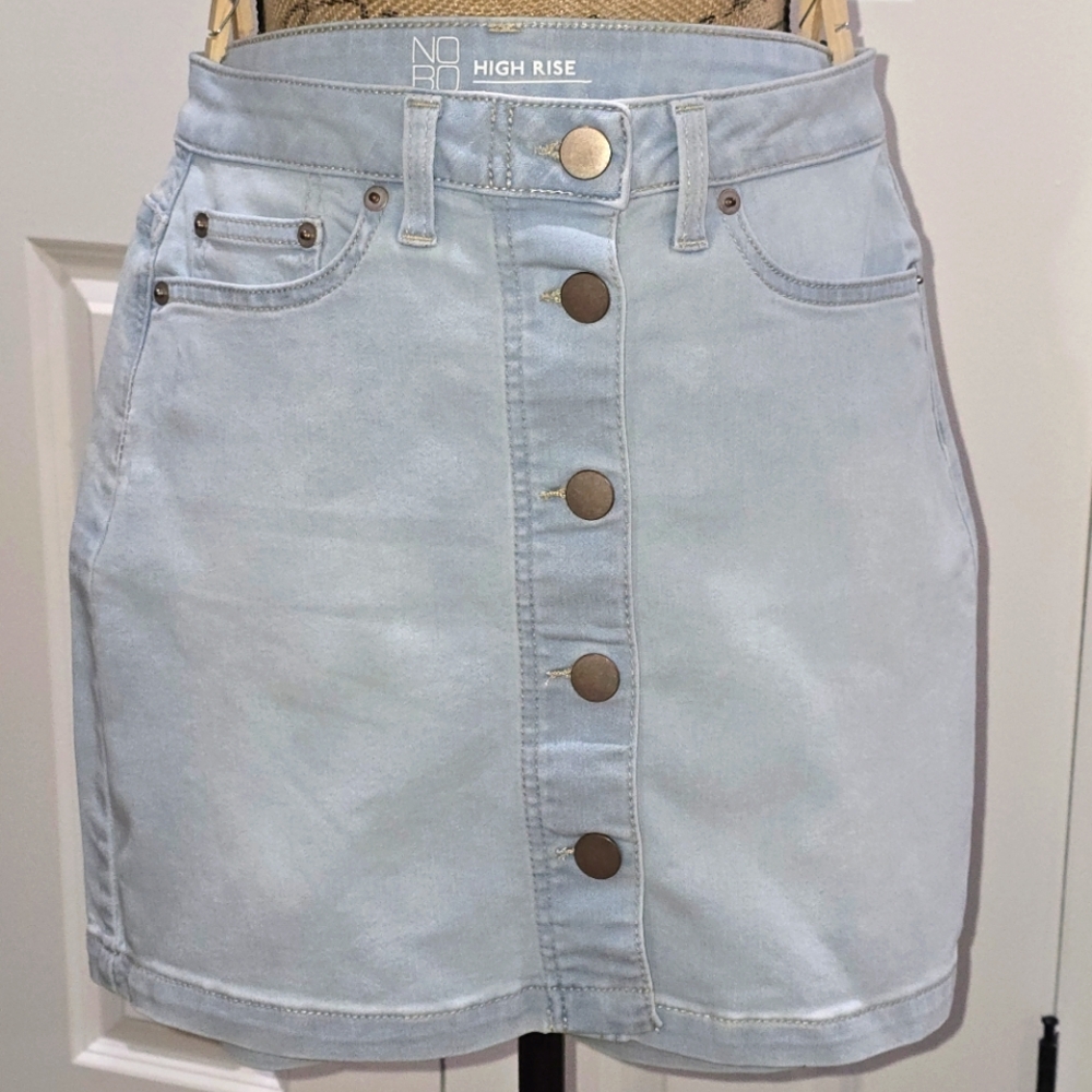 NoBo Light Blue Junior's Jean or Denim Skirt with Button Front Detail